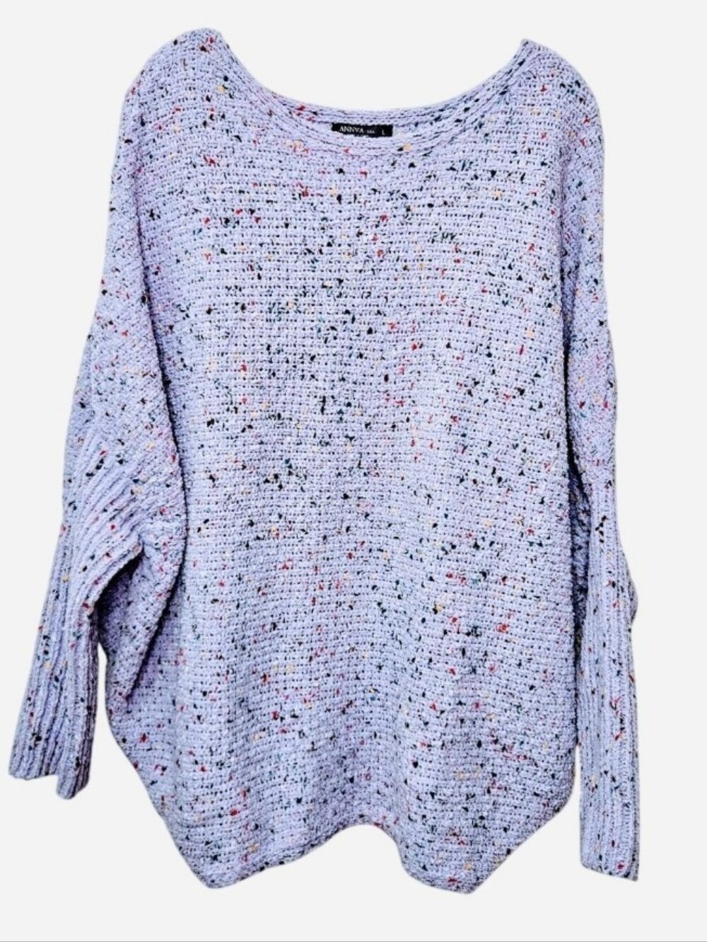 Annva Purple Speckled Knit Sweater with 3/4 Sleeves Women's Size Large NEW